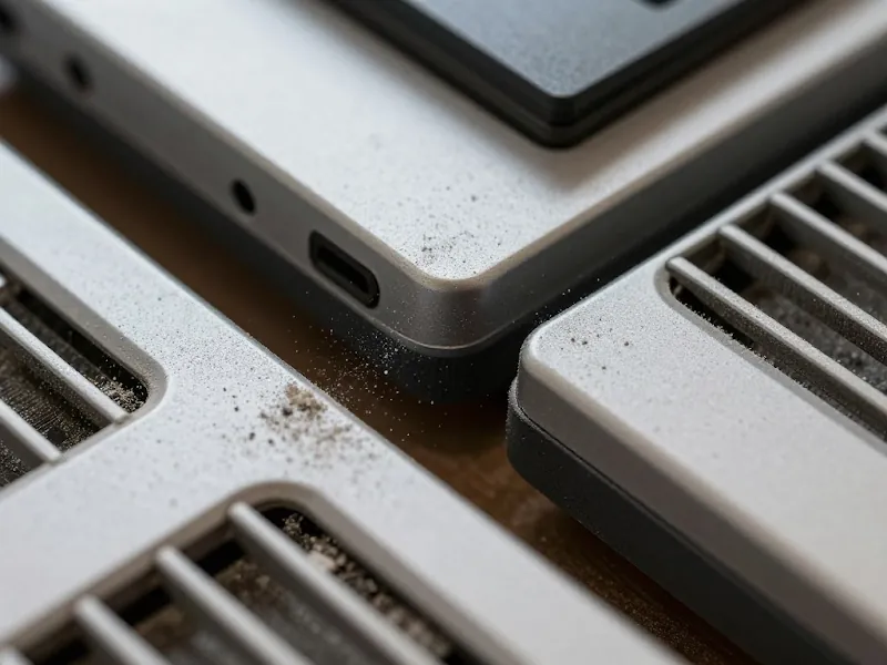 Close-up of dust and crumbs between laptop keys