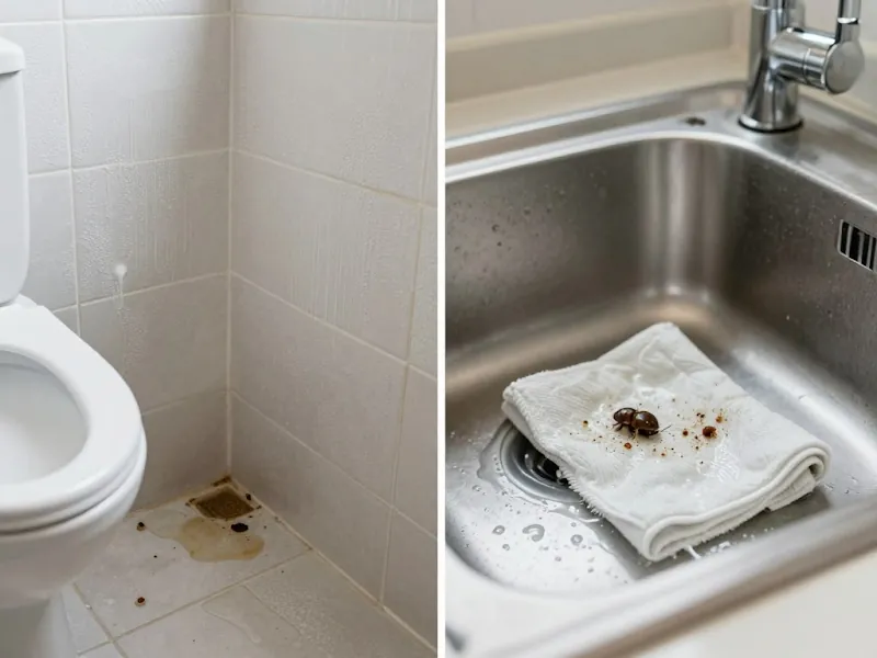 Before and after of a stained toilet base and a blocked kitchen sink