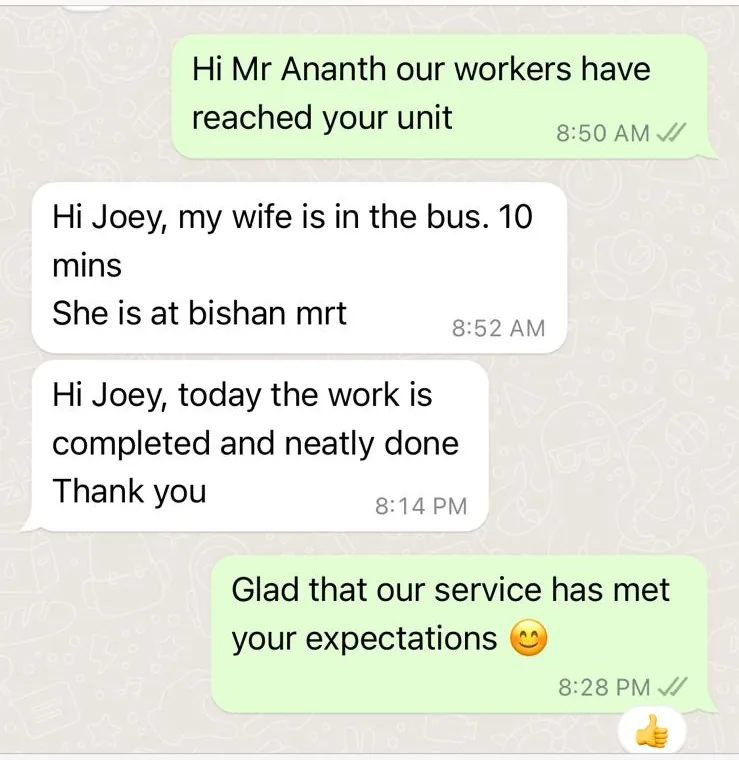 WhatsApp message from Ananth about home cleaning