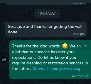WhatsApp message from Bernie about cleaning & restoration