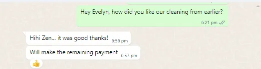 WhatsApp message from Evelyn about general spring cleaning