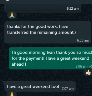 WhatsApp message from Ivan about home cleaning