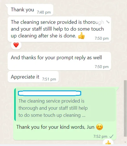 WhatsApp message from Jun about general spring cleaning