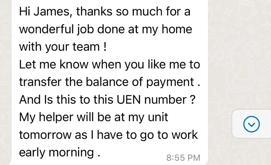 WhatsApp message from Lai about home cleaning