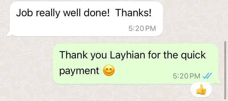WhatsApp message from Layhian about post-reno & vinyl deep cleaning
