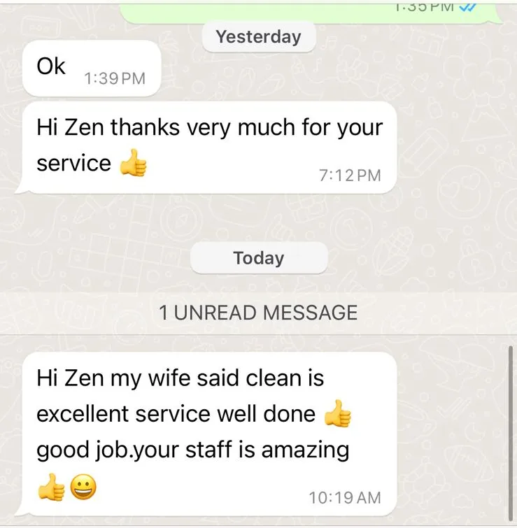 WhatsApp message from Michael about post-hip package
