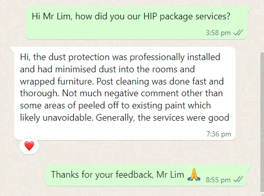 WhatsApp message from Mr Lim about hdb hip package