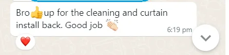 WhatsApp message from Mr Wang about end of tenancy cleaning