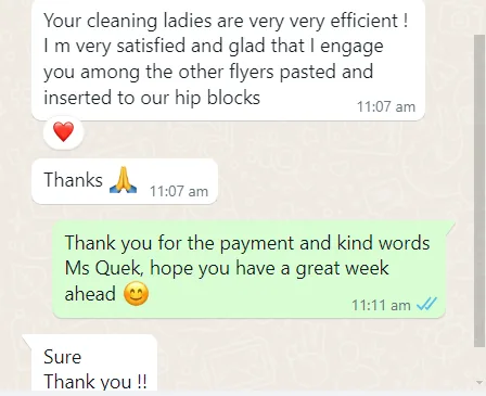 WhatsApp message from Ms Quek about hdb hip package