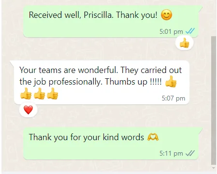 WhatsApp message from Priscilla about hdb hip package