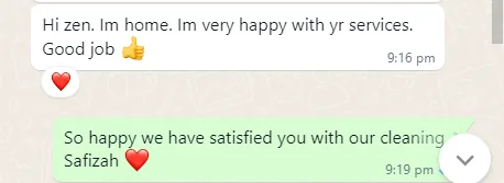 WhatsApp message from Safizah about hip package