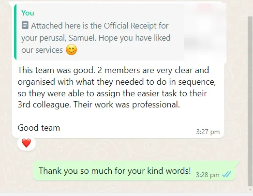 WhatsApp message from Samuel about end of tenancy cleaning