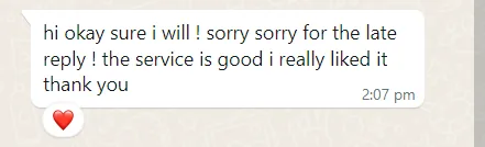 WhatsApp message from Shida about 4-room hip package & mattress cleaning