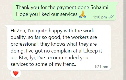 WhatsApp message from Sohaimi about hip package