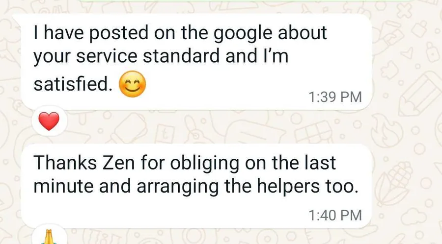 WhatsApp message from Sonia about general cleaning