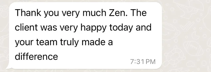 WhatsApp message from Veshali about handover cleaning