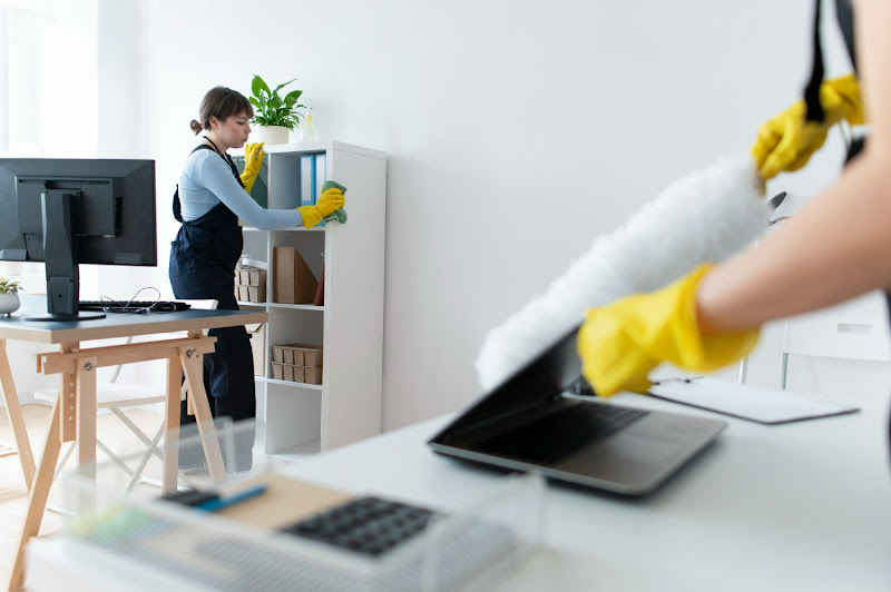 Athena team cleaning services with hip dust-proof service.